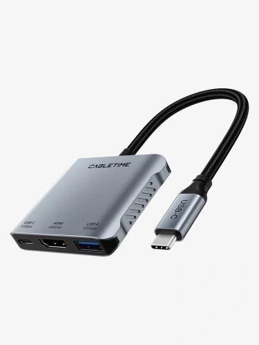 USB-концентратор CABLETIME CB75G (CT-CM1H4K-AG) 5-в-1 USB-C HUB, 10 Гбит/с, HDMI 4K@60Hz, 140W - Gray USB-концентратор CABLETIME CB75G (CT-CM1H4K-AG) 5-в-1 USB-C HUB, 10 Гбит/с, HDMI 4K@60Hz, 140W - Gray