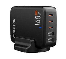 Зарядное устройство CABLETIME G140B (CT-GAN140-PB) GaN PD3.0 3C2A 140 Вт, черный
