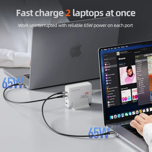 Зарядное устройство CABLETIME G14WE (CT-GAN140-PWE) GaN II PD3.1 3C1A 140 Вт, ЕС/США, белый фото 5