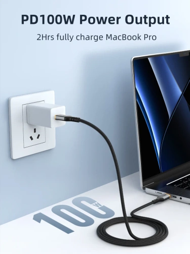 Кабель USB-C CABLETIME CU03H (CT-CM100-AG1) USB2.0 из алюминия, черный, нейлоновый, 100 Вт/5 А фото 2