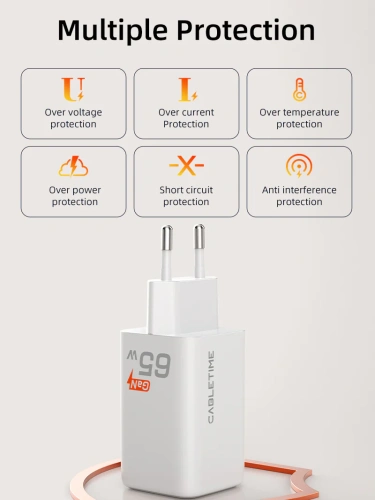 Зарядное устройство CABLETIME GA65W (CT-GAN65-PW) GaN PD3.0 2C1A 65 Вт, белый фото 13