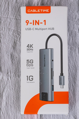 USB концентратор CABLETIME HB03G (CT-HBP3-AG9) 9-в-1 USB-C HUB с 4K60Гц HDMI, Ethernet, Audio Jack и зарядкой  - Gray фото 15