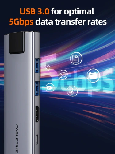 USB концентратор CABLETIME HB03G (CT-HBP3-AG9) 9-в-1 USB-C HUB с 4K60Гц HDMI, Ethernet, Audio Jack и зарядкой  - Gray фото 12