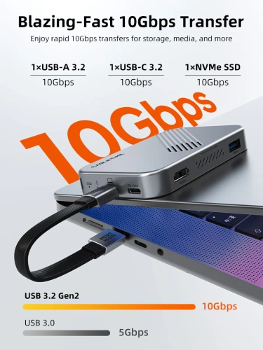 Магнитный концентратор CABLETIME CB34S (CT-HUBS1-AS) 7-в-1 1×HDMI 4K60 Гц, 1×10 Гбит/с NVMe SSD, HDMi 1×USB-A 3.2 10 Гбит/с, 1×USB-C 3.2 10 Гбит/с, 1×SD/TF 3.0 104 Мбит/с, 1×USB-C PD 100 Вт фото 4