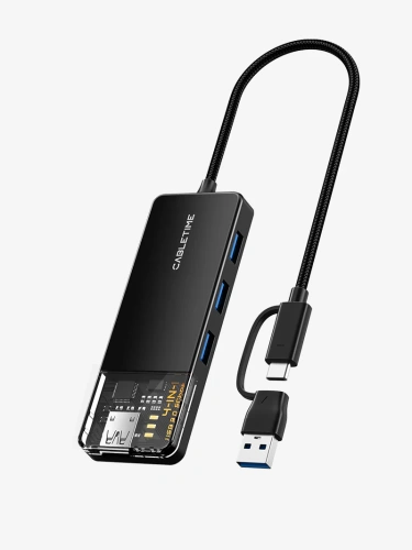 Концентратор CABLETIME CB03B (CT-HUBT3-PB) 4 порта, 5Gbps, 0.15 м, с адаптером USB-C, USB-хаб для ноутбука и ПК Концентратор CABLETIME CB03B (CT-HUBT3-PB) 4 порта, 5Gbps, 0.15 м, с адаптером USB-C, USB-хаб для ноутбука и ПК