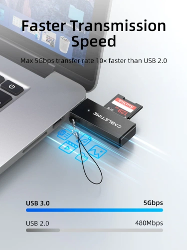 Кардридер CABLETIME CD41G (CT-ASD3-PB ) - USB 3.0, SD-адаптер, черный фото 3 Кардридер CABLETIME CD41G (CT-ASD3-PB ) - USB 3.0, SD-адаптер, черный фото 3