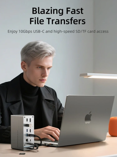 Многопортовая док-станция CABLETIME CB18D (CT-DK181-AG) 18-В-1 8K USB-C с поддержкой macOS MST на Chipset DL6950 (поддерживает 3 экрана) фото 2