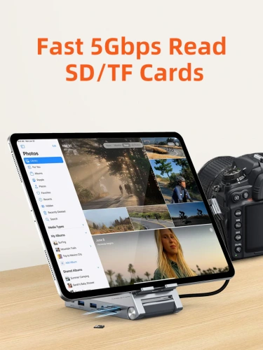 Док-станция для телефона/планшета USB CABLETIME CB04G (CT-HUBC6-AG) 8-в-1, USB-хаб со складной подставкой, с 4K HDMI, SD/TF, 100W Power Delivery фото 5