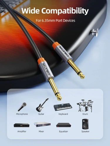 Стереофонический аудиокабель CABLETIME CF26L (CT-AM65-AG2) 2 м, 6,35 мм - Black Braided фото 6