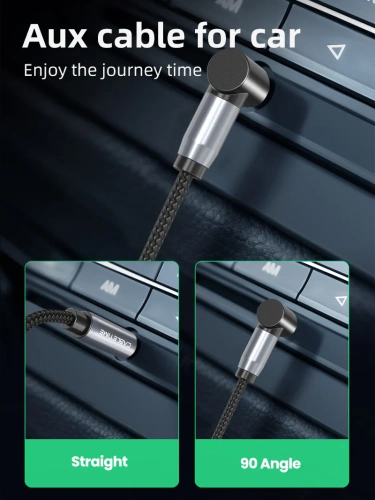 Аудиокабель CABLETIME CF12K (CT-AV311-P11RGN-SG1.8) AUX стерео 3,5 мм (1/8") 90 градусов, медный, черный ПВХ нейлоновый фото 2