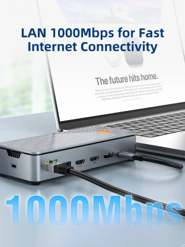 Многопортовая док-станция CABLETIME CB14G (CT-DK142-AG) с 3 монитора 2 порта HDMI DisplayPort 8K USB 3.0 Ethernet фото 7