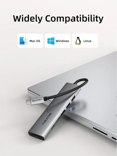 USB концентратор CABLETIME HB01G (CT-HBP1-AG6) 6-в-1 с HDMI, 100W PD для MacBook Pro/Air - Gray фото 4