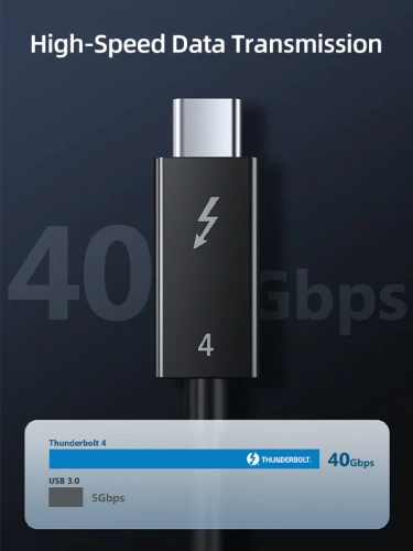 Кабель CABLETIME CT40G (CT-C160-U31-TB4-BB0.8) 0.8 м Thunderbolt 4 Cable USB C до USB C 8K 60 Гц черный PVC фото 2