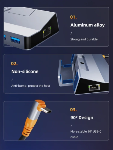 Док-станция CABLETIME CB05G (CT-SDK7-AG) 6 в 1 USB C Dock 4K @ 60 Гц HDMI, 5 Гбит/с, 100 Вт, Ethernet 1000 Мбит/с, алюминиевая конструкция фото 8