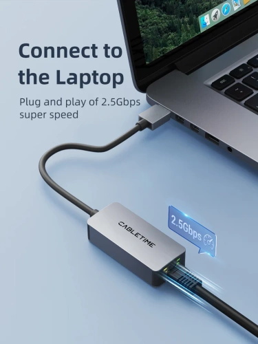 USB-Хаб CABLETIME CB56G (CT-AML2500-AG) – USB 3.0 A, 2.5G RJ45 Gigabit Ethernet для ноутбуков фото 4