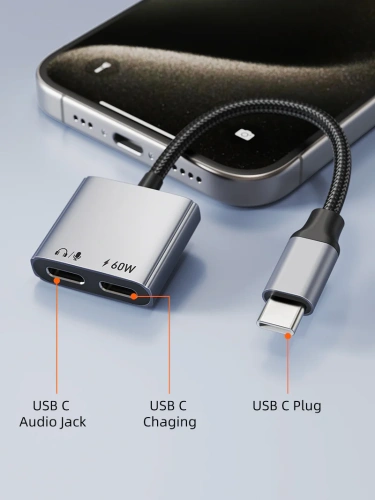 Адаптер CABLETIME CPA2G (CT-CMCC-AG) USB C на USB C Audio+USB C PD 60 Вт фото 3