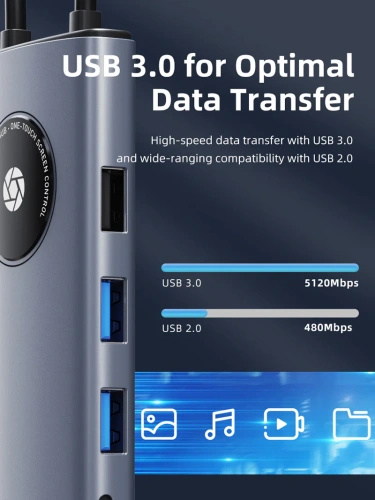 USB-Хаб (концентратор) CABLETIME CB90G (CT-HUBL1-AG) 12-в-1 USB-C HUB, 2 HDMI, 1 DisplayPort для ноутбука - Gray фото 6