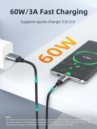 Кабель CABLETIME CA60E (CT-AMCMG2-AG0.5) USB3.1 AM-CM, зарядка 10 Гбит/с/3 А фото 3