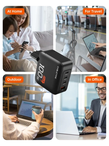 Зарядное устройство CABLETIME G100B (CT-GAN100-PB) GaN PD3.0 3C1A 100 Вт, черный фото 16