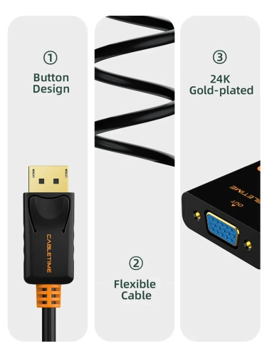 Кабель-адаптер CABLETIME CP25B (CT-AV586-03G-B0.2) DisplayPort - VGA, 1080p/60 Гц, черный ПВХ фото 6
