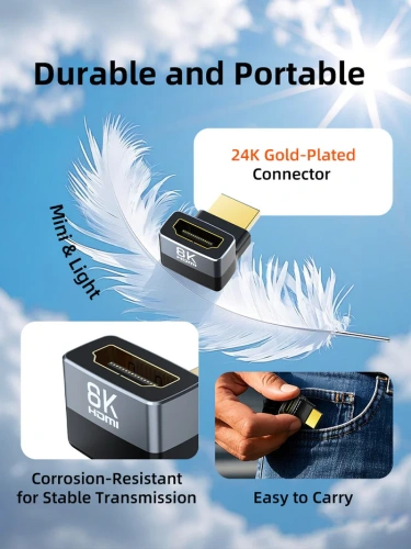 Угловой адаптер CABLETIME CP43G (CT-HMF8K-AGL) HDMI 8K HDMI 2.1 «папа-мама» — идеальное решение для ограниченного пространства фото 7 Угловой адаптер CABLETIME CP43G (CT-HMF8K-AGL) HDMI 8K HDMI 2.1 «папа-мама» — идеальное решение для ограниченного пространства фото 7