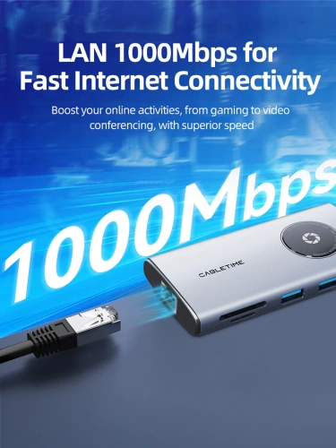 USB-Хаб (концентратор) CABLETIME CB92G (CT-HUBL3-AG) 8-в-1 USB-C HUB, HDMI, Ethernet для MacBook Pro - Gray фото 3