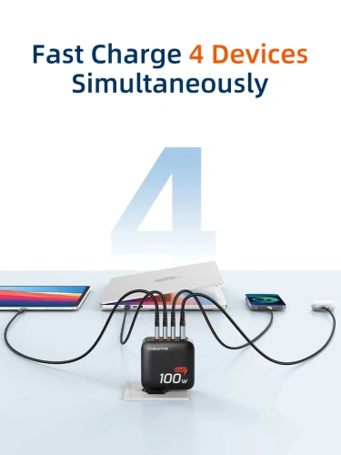 Зарядное устройство CABLETIME G100B (CT-GAN100-PB) GaN PD3.0 3C1A 100 Вт, черный фото 9