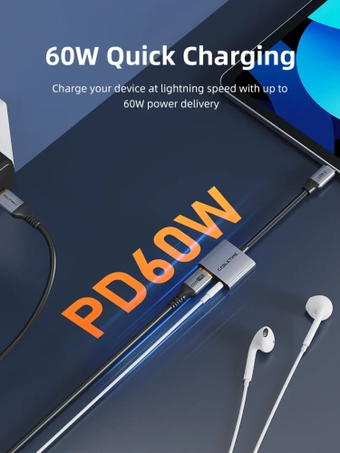 Адаптер CABLETIME CPA1G (CT-CMAC-AG) USB C на 3,5 мм аудио+USB C PD 60 Вт фото 5