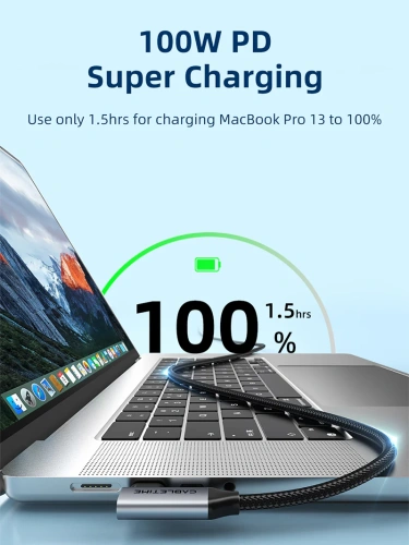 Кабель USB CABLETIME CU24H (CT-C160-PU31-CMCML-AG1) черный, 90 градусов правого углового USB C, 20 Гбит / с 100 Вт 4K фото 4