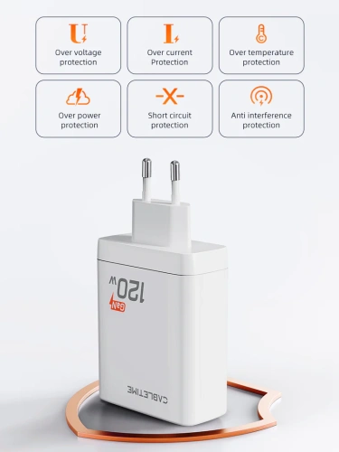 Зарядное устройство CABLETIME G120W (CT-GAN120-PW) GaN PD3.1 3C1A 120 Вт, белый фото 7