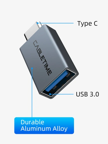 Адаптер CABLETIME CP76G (CT-C160-PU33-CMAF(OTG)-AS) USB-C Male to USB3.0 Female OTG. Алюминий фото 4 Адаптер CABLETIME CP76G (CT-C160-PU33-CMAF(OTG)-AS) USB-C Male to USB3.0 Female OTG. Алюминий фото 4