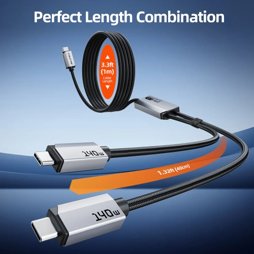 Кабель CABLETIME CU14J (CT-2CM140-AG) 1.5м USB-C на два USB-C 140 Вт черный плетеный фото 7