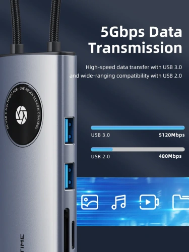 USB-Хаб (концентратор) CABLETIME CB91G (CT-HUBL2-AG) 10-в-1 Multi-адаптер USB-C, 4K, VGA, HDMI, Ethernet - Gray фото 6 USB-Хаб (концентратор) CABLETIME CB91G (CT-HUBL2-AG) 10-в-1 Multi-адаптер USB-C, 4K, VGA, HDMI, Ethernet - Gray фото 6