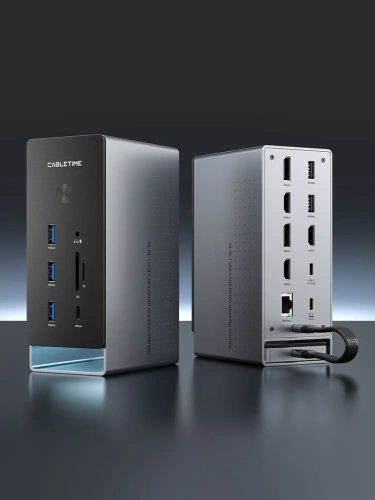 Многопортовая док-станция CABLETIME CB18G (CT-DK181-DL)  16-В-1 8K USB-C с поддержкой macOS MST на Chipset RTD2183 (поддерживает 3 экрана) фото 5