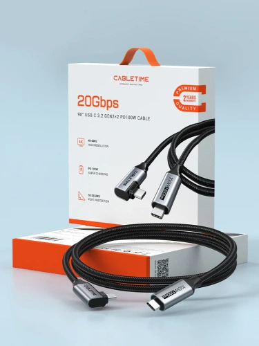 Кабель USB CABLETIME CU24H (CT-C160-PU31-CMCML-AG1) черный, 90 градусов правого углового USB C, 20 Гбит / с 100 Вт 4K фото 9