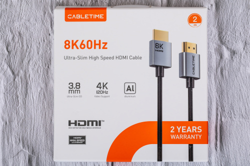 Кабель CABLETIME CH14L (CT-SHD8K-AG2) 8K SLIM HDMI 2.1, позолоченный, 8K/60 Гц, черный фото 13