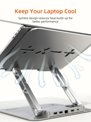 Подставка CABLETIME CS52S (CT-LS08H-AS)  с док-станцией для ноутбука 8-в-1 с экраном 14–17,3 дюйма Space Grey фото 8