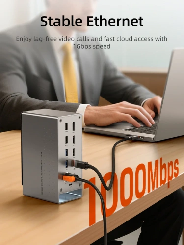 Многопортовая док-станция CABLETIME CB18D (CT-DK181-AG) 18-В-1 8K USB-C с поддержкой macOS MST на Chipset DL6950 (поддерживает 3 экрана) фото 3