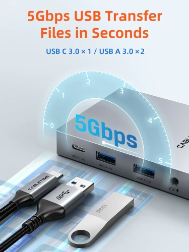 Док-станция для телефона/планшета USB CABLETIME CB04G (CT-HUBC6-AG) 8-в-1, USB-хаб со складной подставкой, с 4K HDMI, SD/TF, 100W Power Delivery фото 3