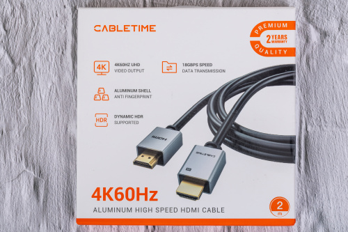 Кабель CABLETIME CH22L (CT-AV566-PHE2G-B2) HDMI2.0 AM/AM, 4k/60 Гц, позолоченный, черная ПВХ-оболочка фото 5