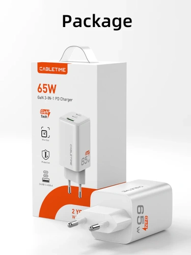 Зарядное устройство CABLETIME GA65W (CT-GAN65-PW) GaN PD3.0 2C1A 65 Вт, белый фото 16